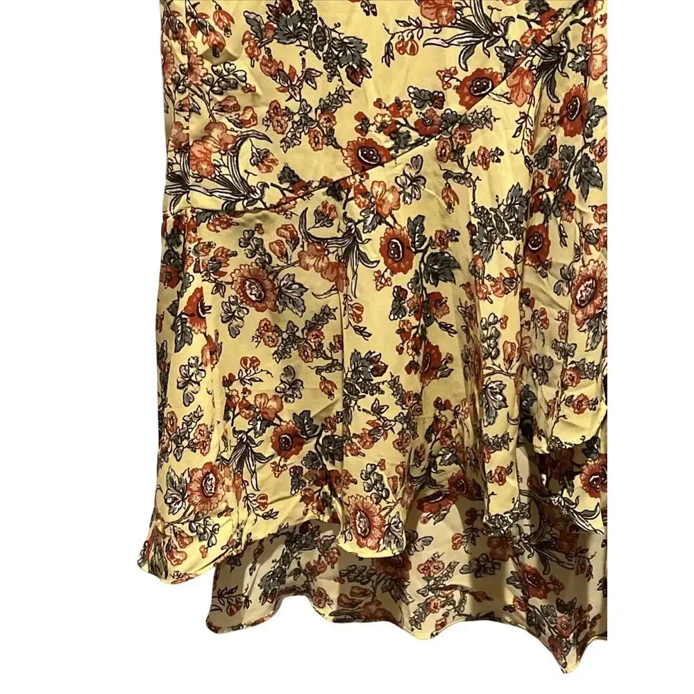 Max Studio Yellow Floral Ruffled Wrap Skirt M NWT Long Boho Lightweight